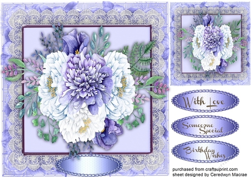 Water Coloured LilacRoses on Vintage Lace 