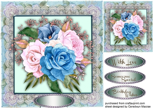 Water Coloured MixedRoses on Vintage Laxce 