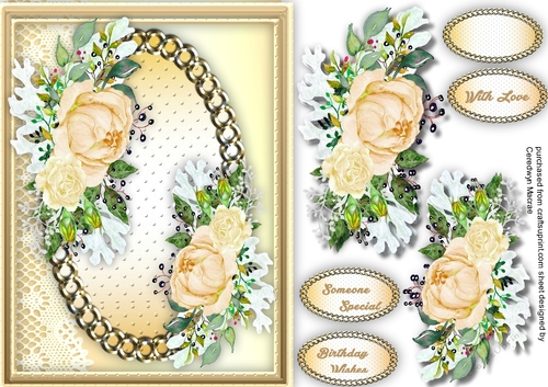 Beautiful Cream Roses on a Gold Mat 