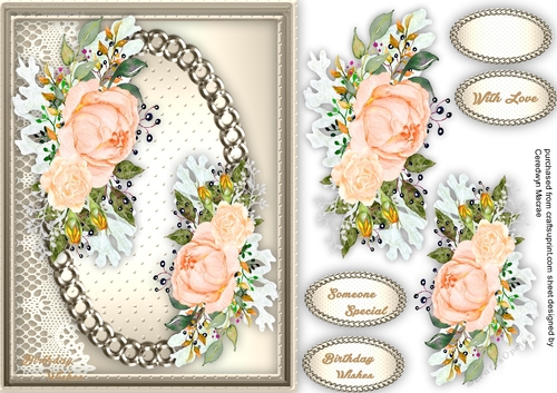Beautiful Peach Roses on a Gold Mat 