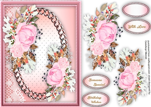 Beautiful Pink Roses on a Gold Mat 