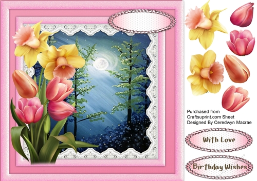 Beautiful Moon scene and Spring Flowers 