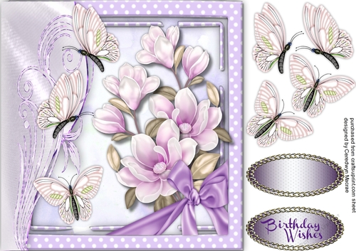 Beautiful Lilac Magnolias and Butterflys 