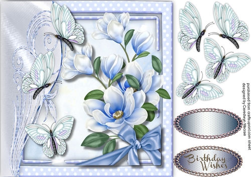Beautiful Blue Magnolias and Butterflys 
