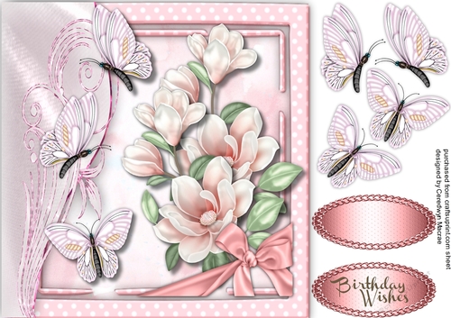 Beautiful Pink Magnolias and Butterflys 