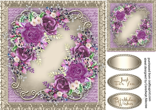 Beautiful Plum Roses on a Sepia Gold Mat 