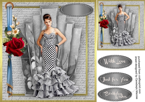 Beautiful Monochrome Art Decko with red Rose