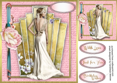 Beautiful  Art Decko with Pink Rose