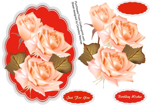 Beautiful  Reach Roses on a Scalloped mat 