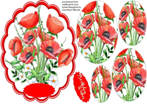 Beautiful Red Poppys on a Scalloed Topper ( Pyramid)