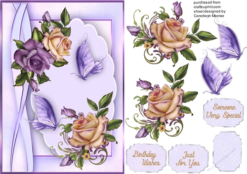 BeautifulLilac Roses and Butterflys 