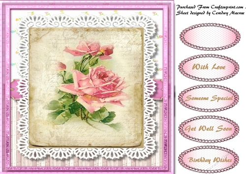 Brautiful Vintage Rose on a Scalloped Mat 