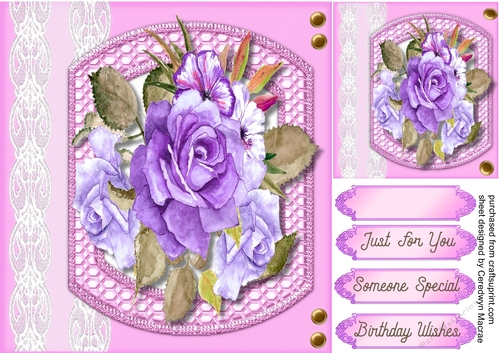 Beautiful Lilac Roses on a Shaped Mat 