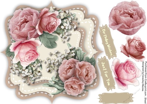 Vintage Pink Roses on a Bracket Mat 