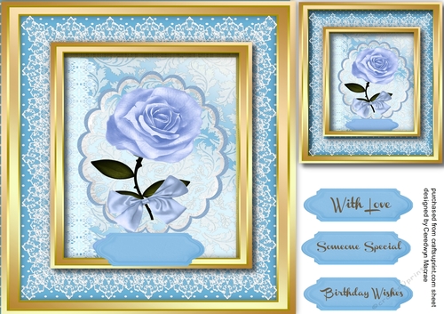 Beautiful Blue rose on lace and gold 