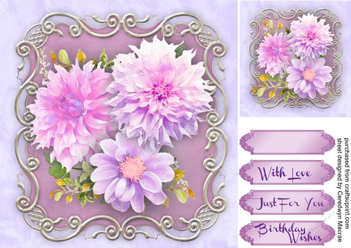 Beautiful Mavue Dalhias on a scroll mat 