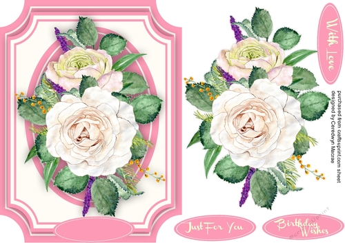 Beautiful Cream Roses on a Pink Shaped Mat 