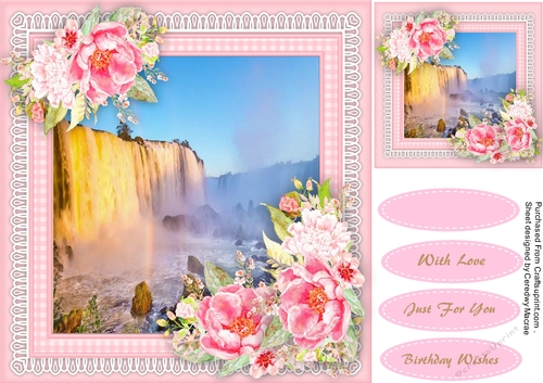Beautiful Waterfall and Roses 