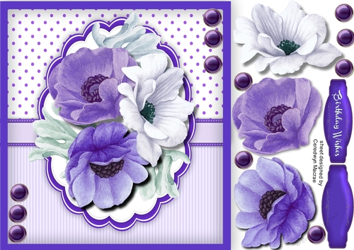 Lilac Anemones in a scalloped frame 