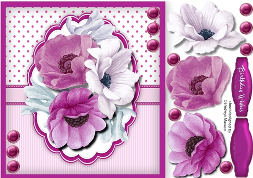 Cerise Anemones in a scalloped frame 