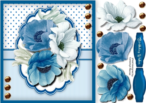 Blue Anemones in a scalloped frame 