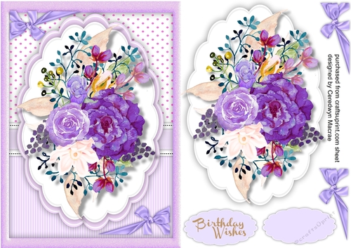A5 ,   Lilac Roses and Ribbon Bows
