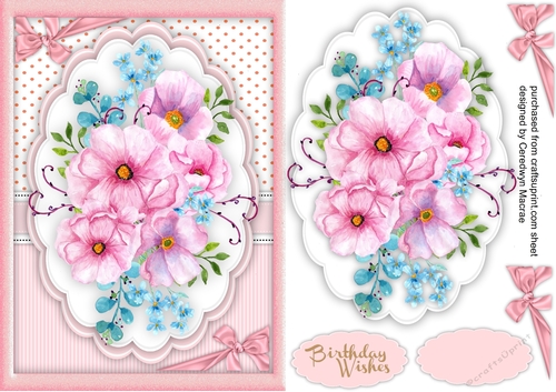 A5 , Pink Roses and Ribbon Bows