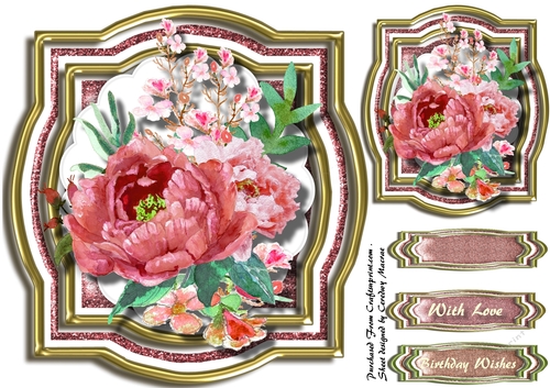 water Coured Burgundy Roses on a Gold Mat  