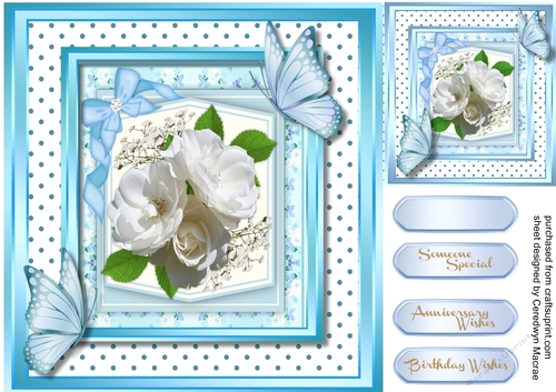 White Roses and Blue Butterflys