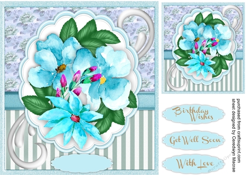 Beautiful Water Coloured Aqua Flowers 