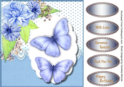 Blue Roses, Dahlias and Butterflys 