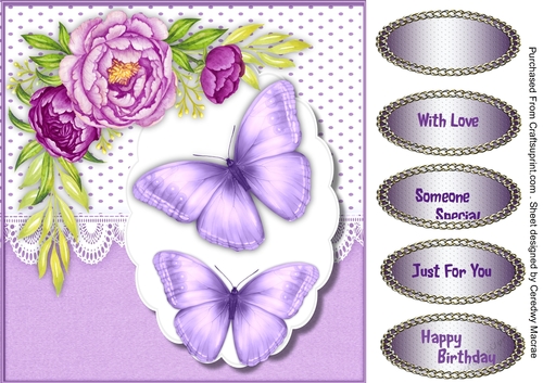 Lilac Peony Roses  and Butterflys 