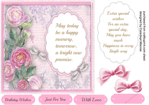 Beautiful Water Coloured Roses and Dragonflys with Verse 