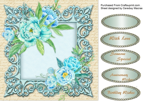 Beautiful Aqua roses on a Scallope mat 