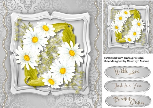 Beautiful Daisys on a Silver shaped Mat 