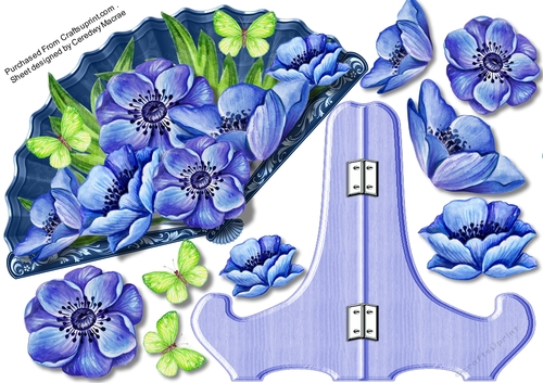 Beautiful Blue Anemone Fan and Stand 