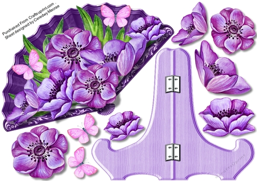 Beautiful Lilac Anemone Fan and Stand 