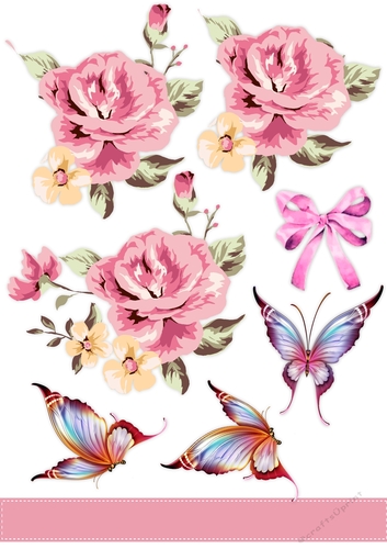 Lovely Pink Roses, Butterflys and Ribbon 