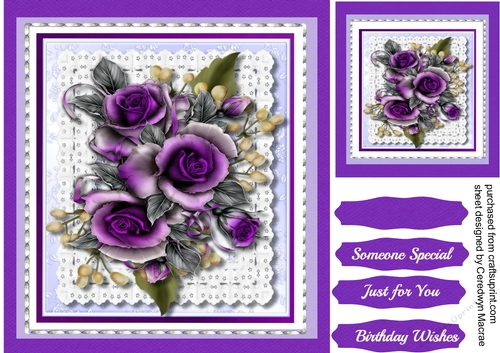 Beautiful Deep Lilac Roses on lace 
