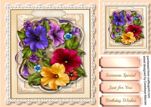 Beautiful Mixed Petunias on lace 