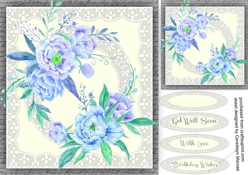 Beautiful Roses on a Lace and script mat 