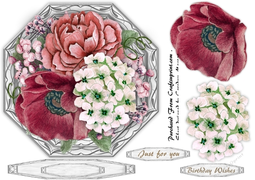 Silver Octagonal with Mixed Roses and Hydranger 