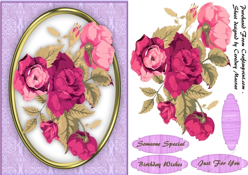 Beautiful Cerise Roses in a Gold Frame 