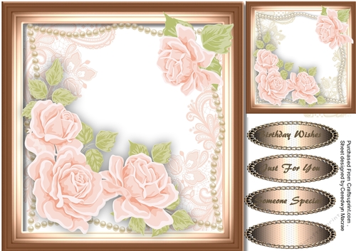 Shabby Pink Roses in a Shaped Pearl Frame 