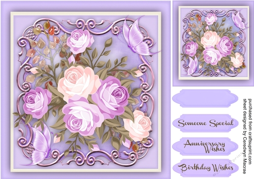 Lilac Roses on a Ornate Scroll Mat 