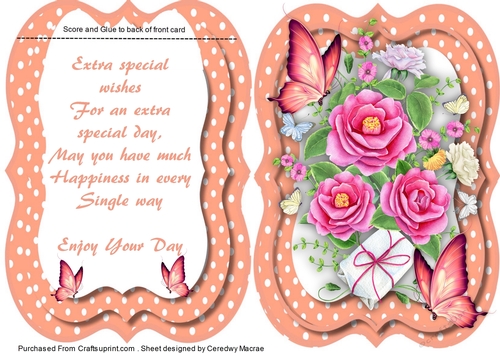 Tent card wIth Verse  , Roses and Butterflys 