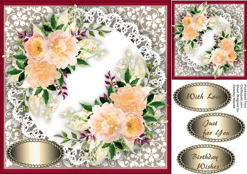 Beautiful Pach roses on Lace 