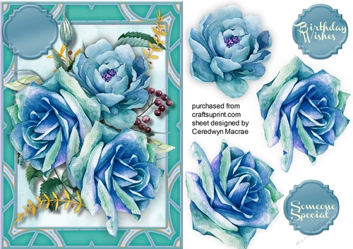 Aqua blue Roses in a decko Frame 