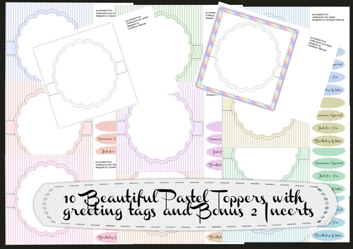 10 ,Beautiful  Pastel toppers with greeting tags 