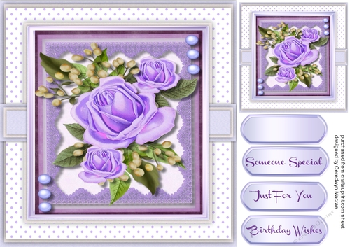 Lilac Roses on Cut Out Lace 
